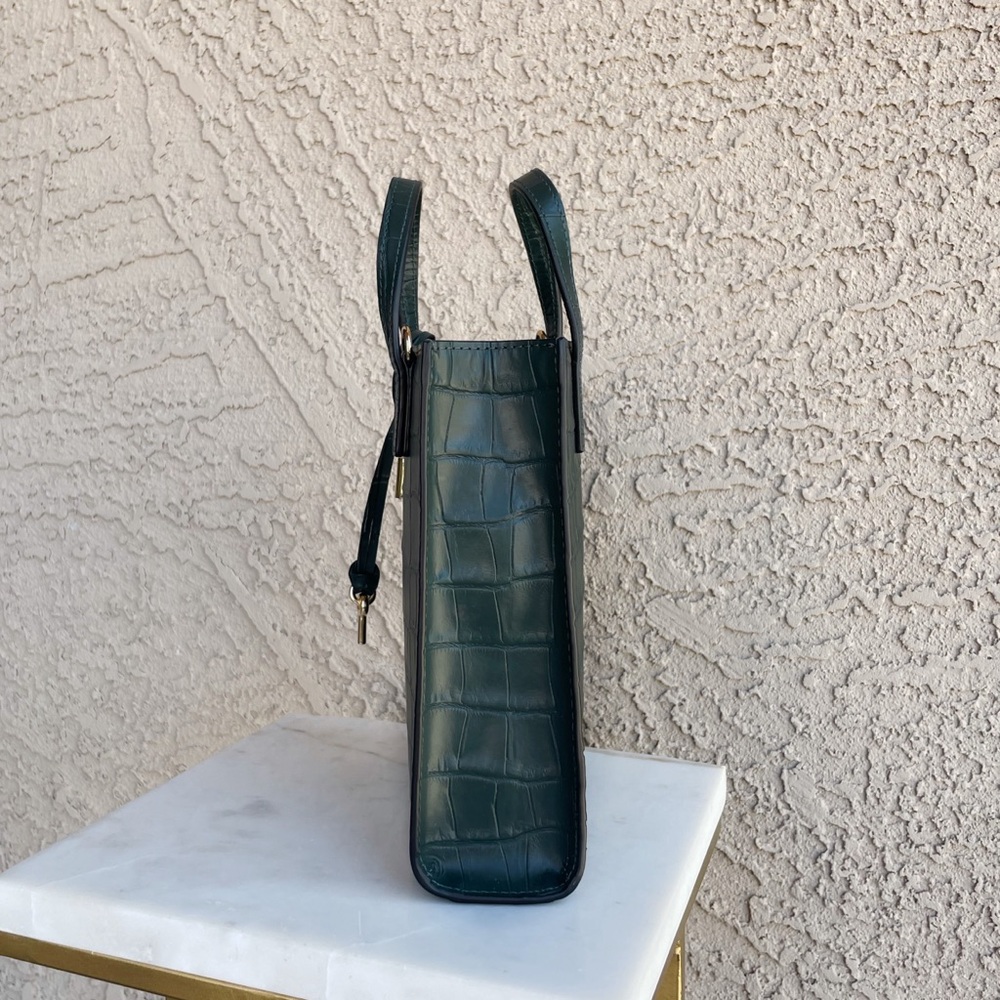 MARC JACOBS Dark Green Croc Embossed Leather Mini Crossbody Micro Tote Bag - Picture 11 of 15